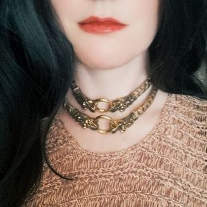 LARGE Gold dragon leather statement choker